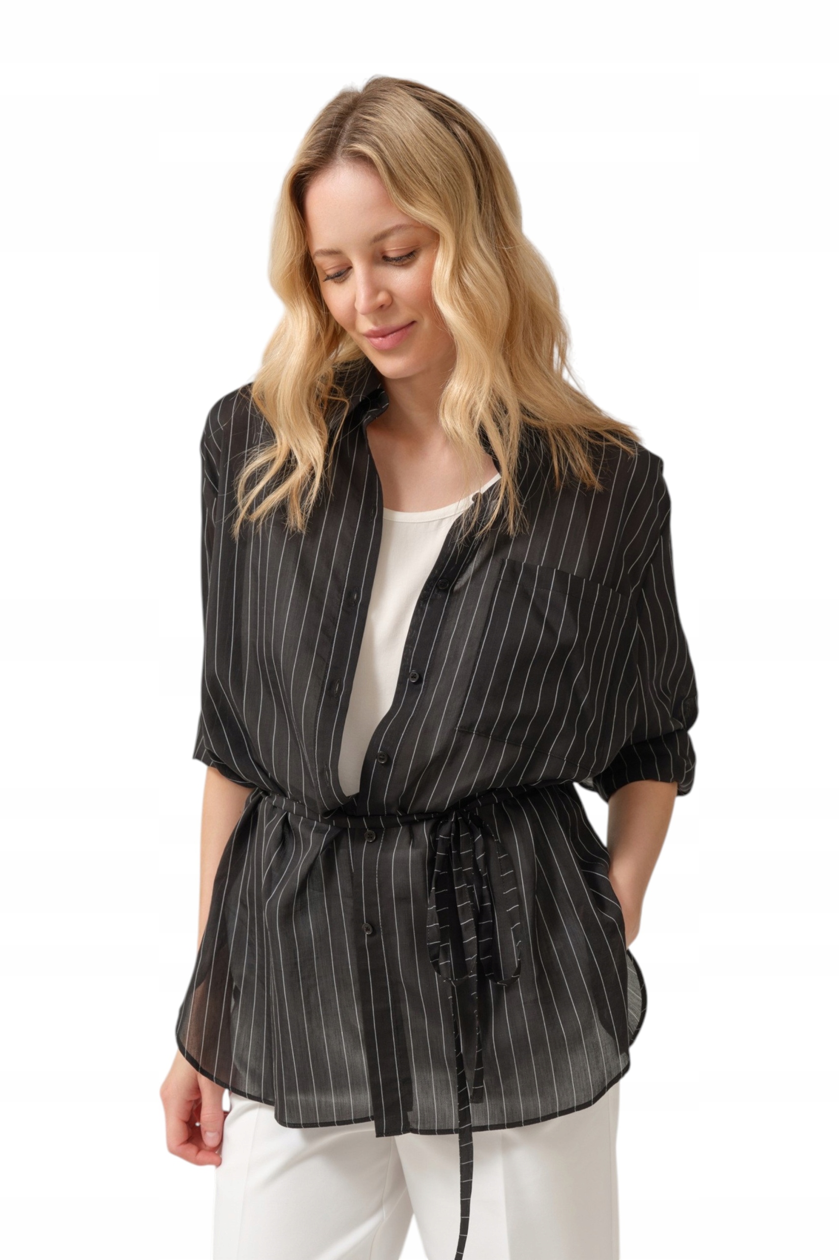 Dámská Košile Volná, Černá, Stylová, Módní, Pruhovaná, Dámská Oversize, Velikost 46