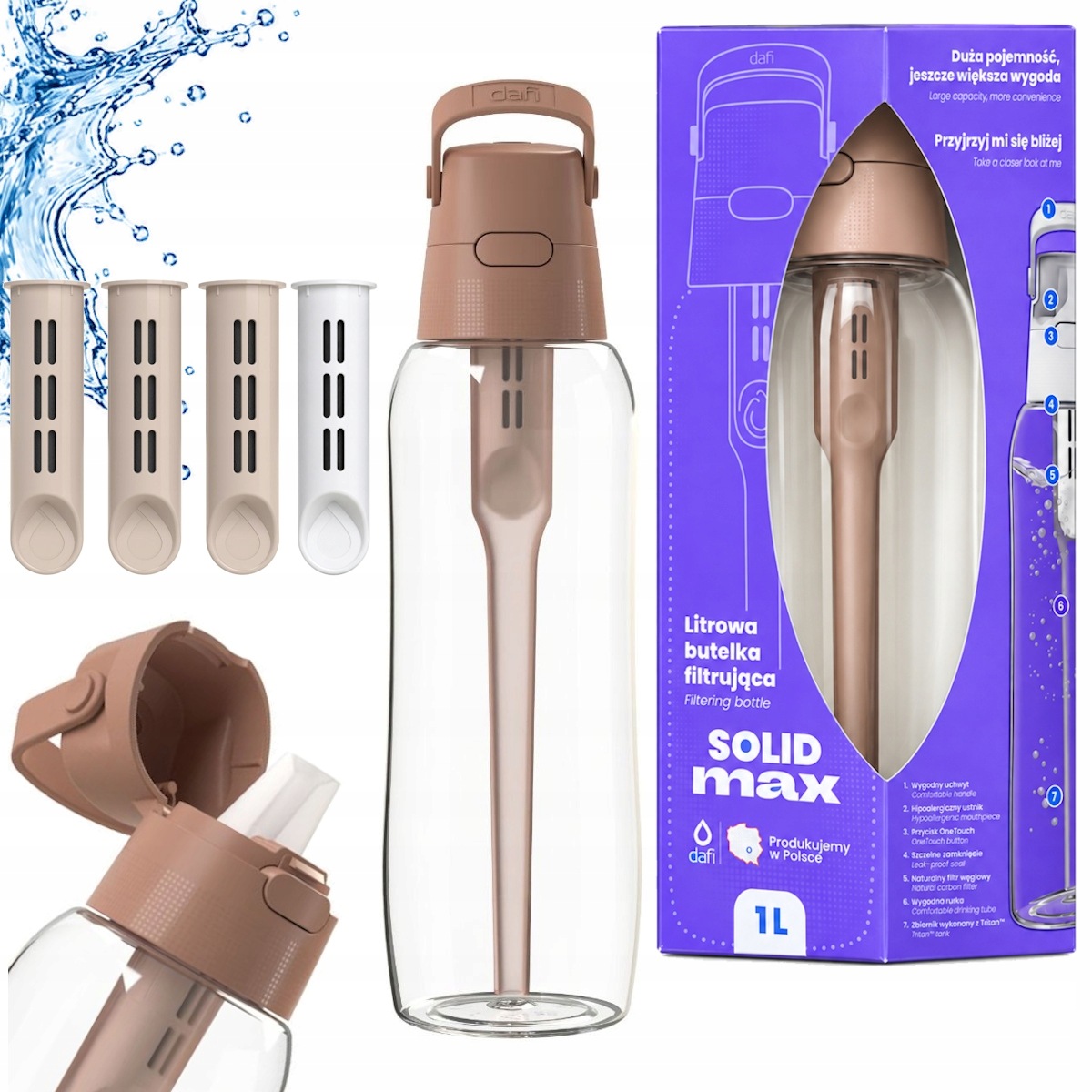 Dafi filtrační láhev Solid Max 1L Mocha Mousse+ Filtry Dafi 3 ks Cappuc