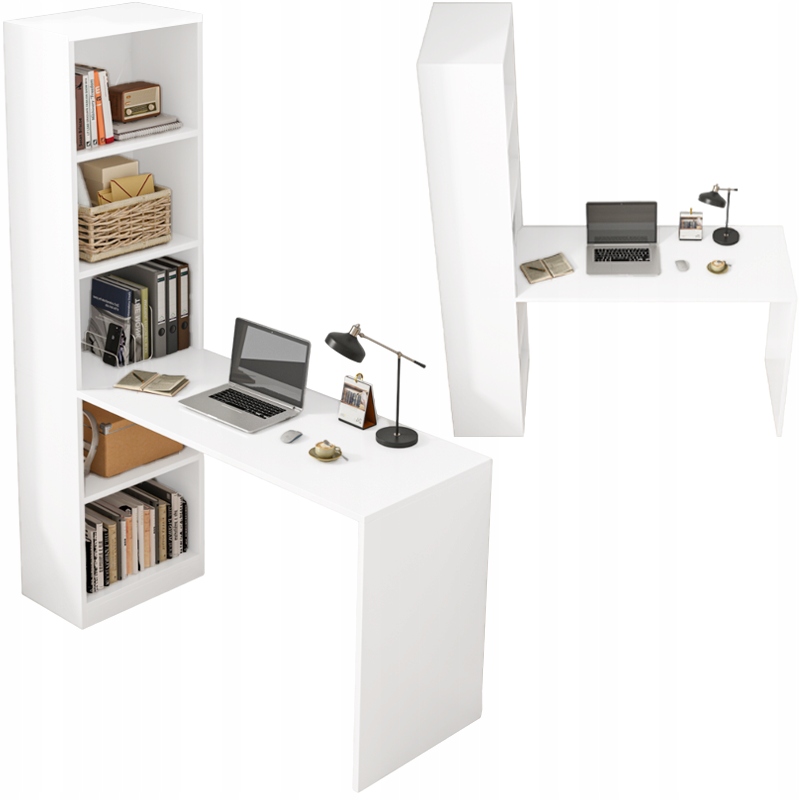 Moderný Biely Počítačový Stôl Pre Mládež S Policami A Regálom Loft 125 CM