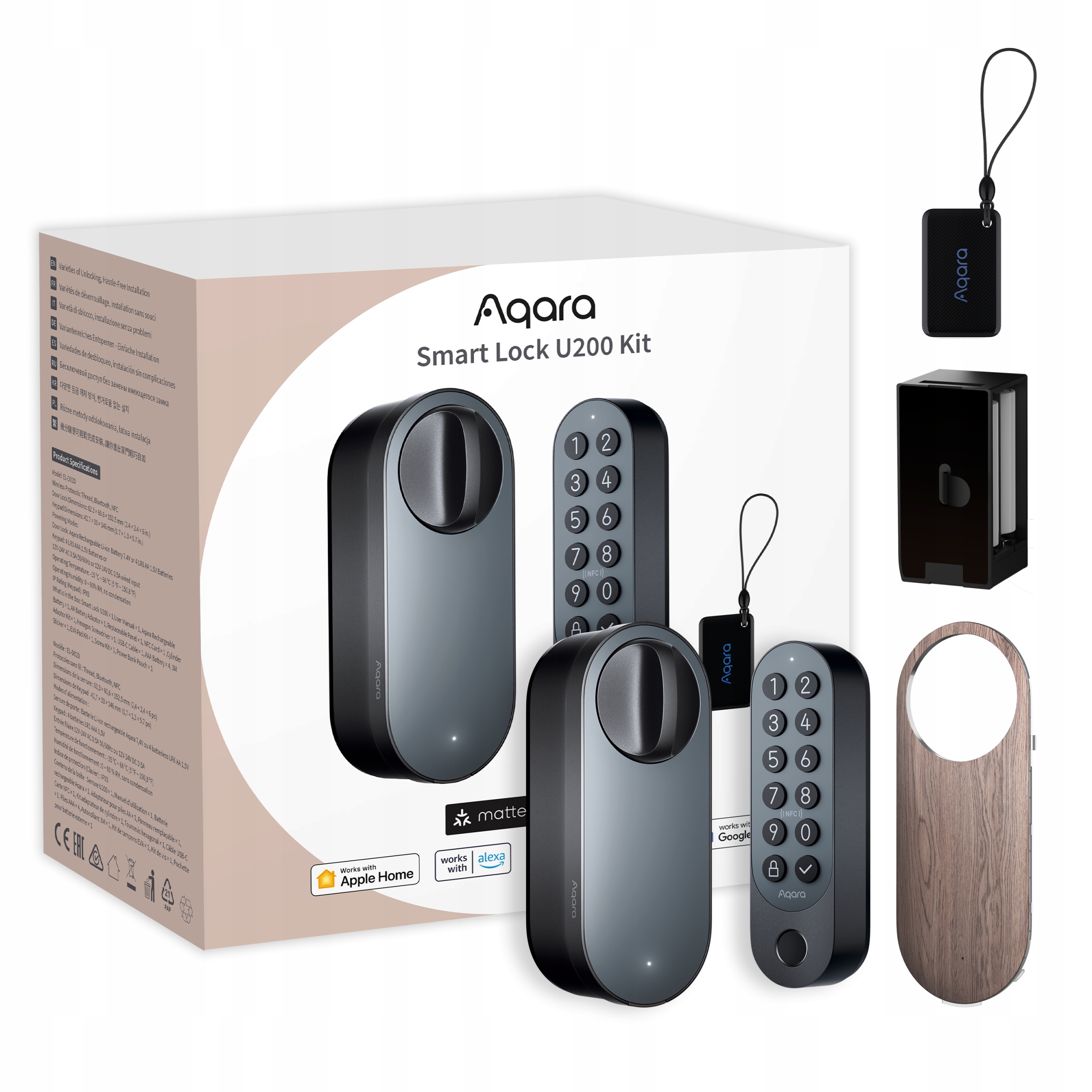 Chytrý zámok na dvere Aqara Smart Lock U200 Čierny HomeKit Thread Nfc
