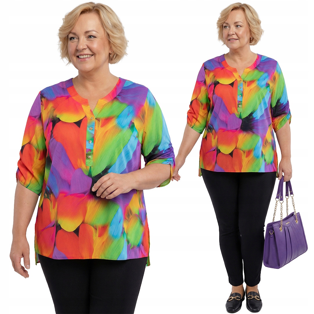 Vícebarevné tričko s plus size vzory velikost 50