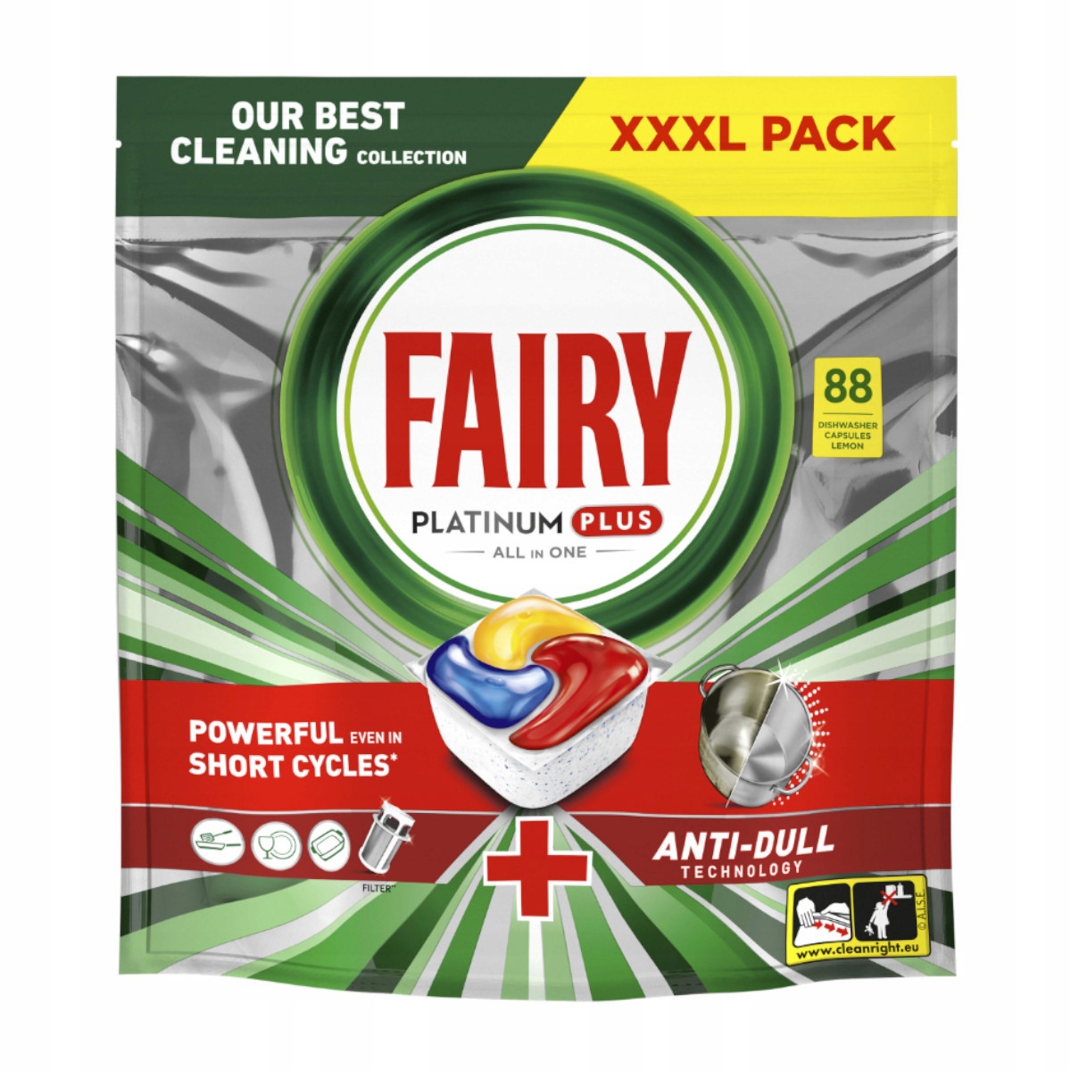 Levně Kapsle do myčky nádobí Fairy Platinum Plus All in One Lemon 88 kapslí