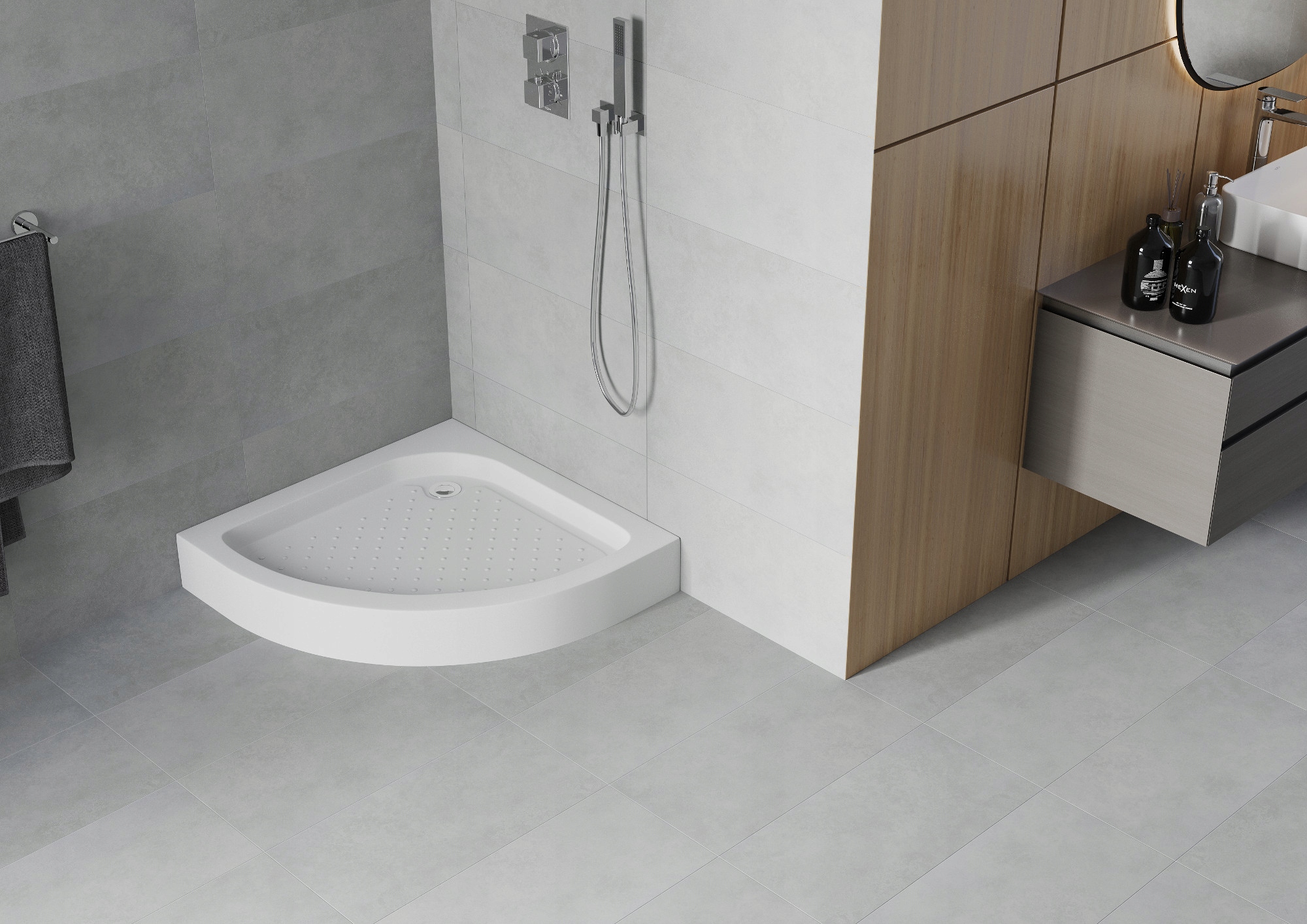 MEXEN RIO BRODZIK PÓŁOKRĄGŁY 90 x 90 cm NOGI SYFON Kształt półokrągły