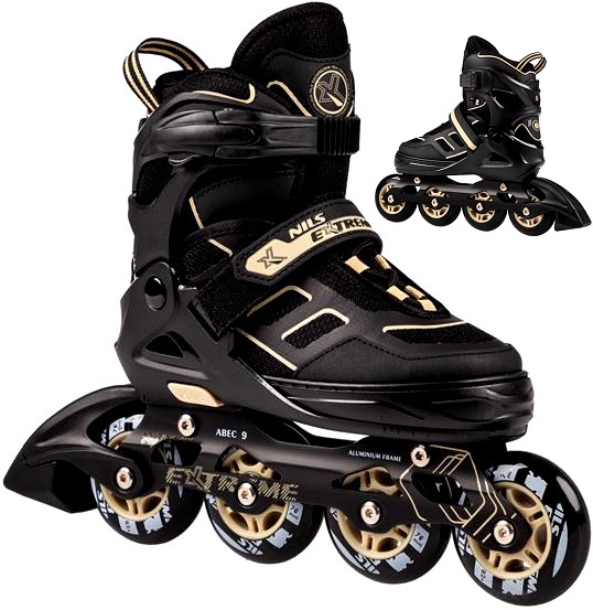 Łyżworolki Nils Extreme Rolki Regulowane Czarne 39-42 Kauczukowe Abec 9 39
