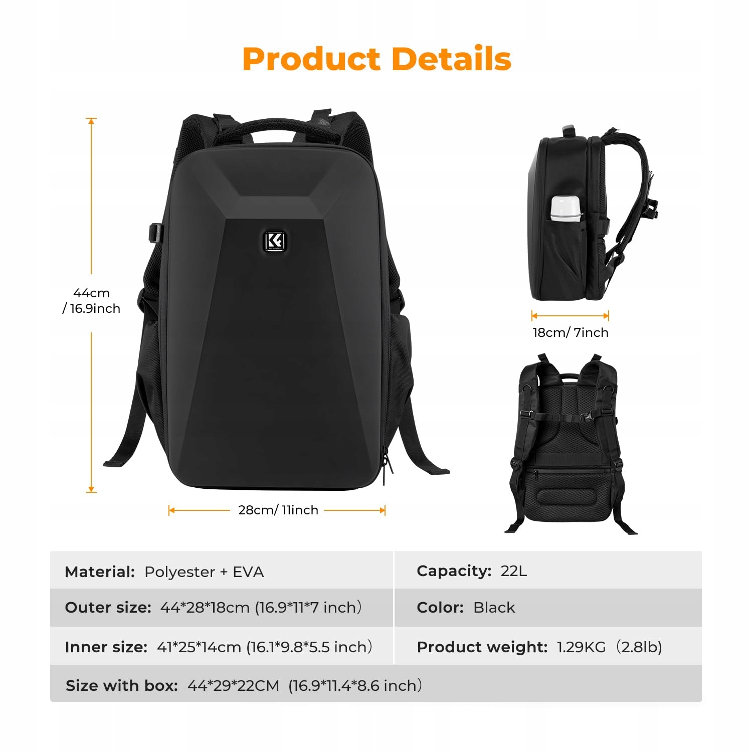 K&F CONCEPT Plecak Na Aparat Z Hartowaną Obudową Laptop 15,6 Cali Drony — miniatura 7
