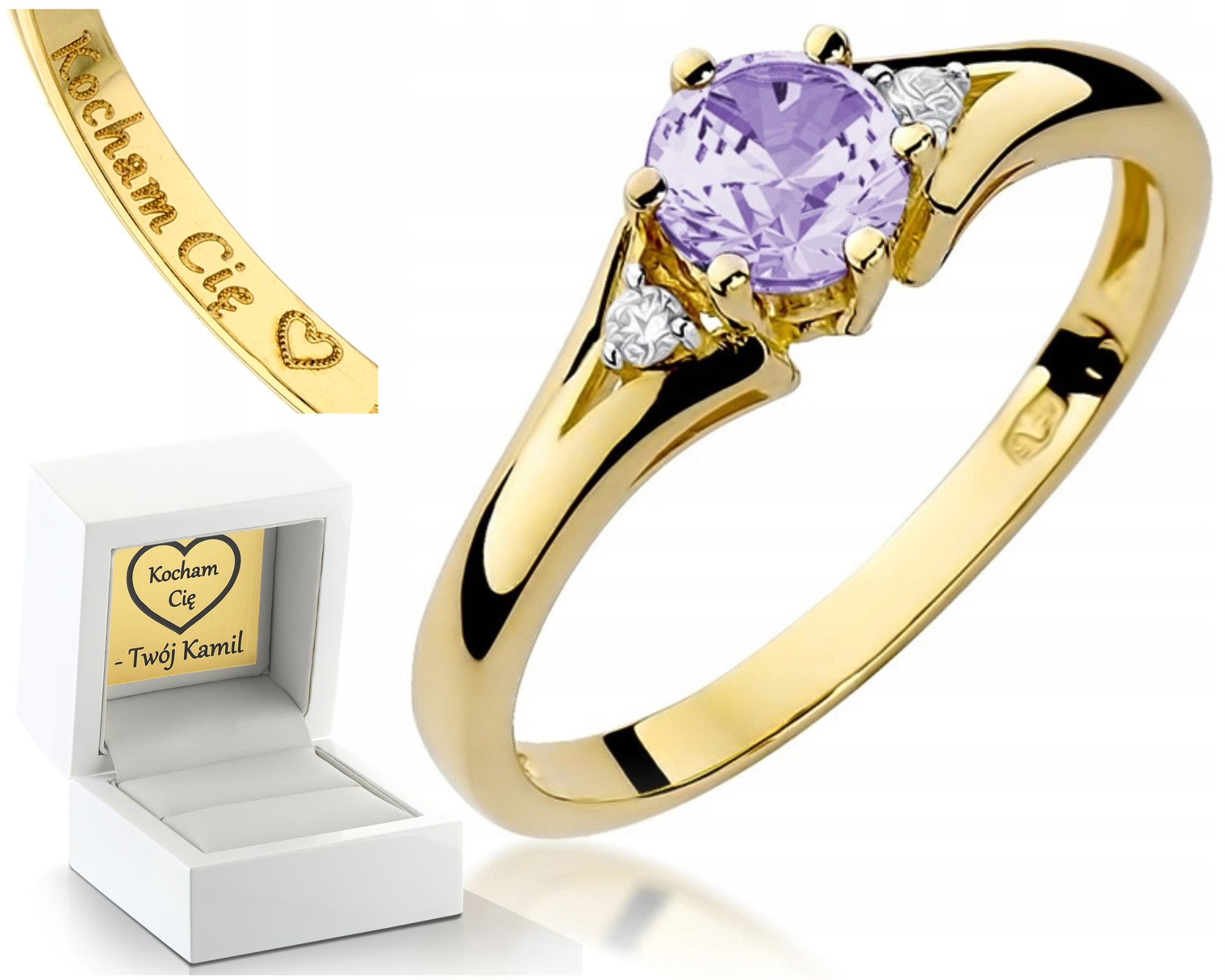 Prstýnek S Ametystem A Brilianty Gravírování Bonus