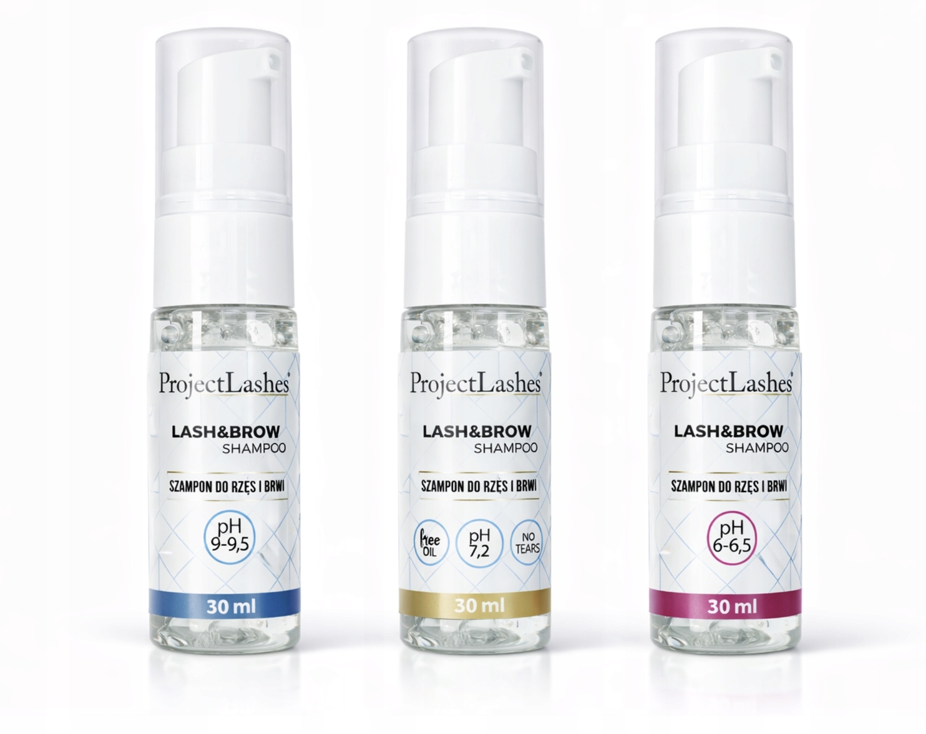 Sada 3 x Šampon na řasy a obočí ProjectLashes různé pH profesionální řada