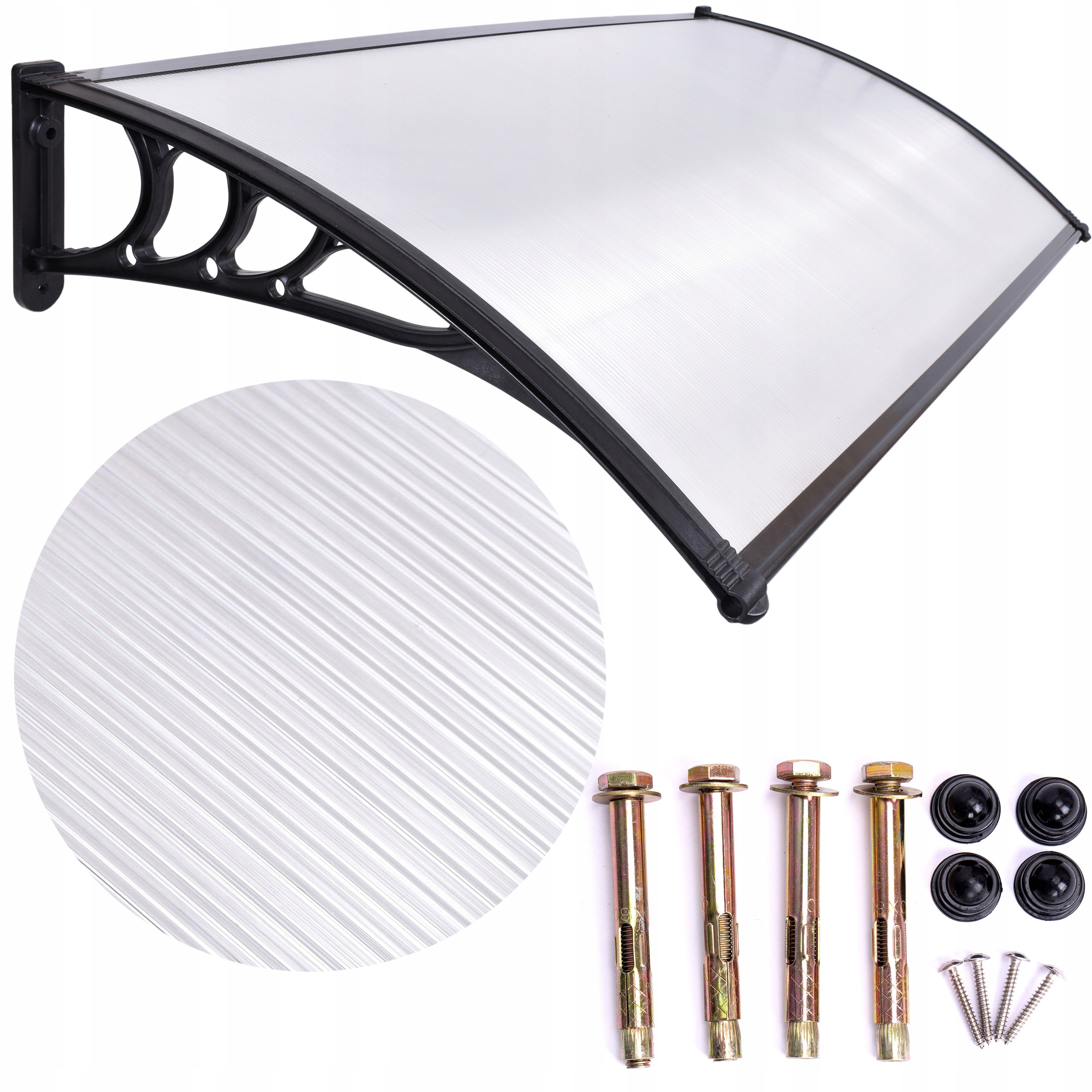 Stříška Nad Dveře Zastřešení Vchodu Polykarbonát Oblouková Černá Malá 120 CM