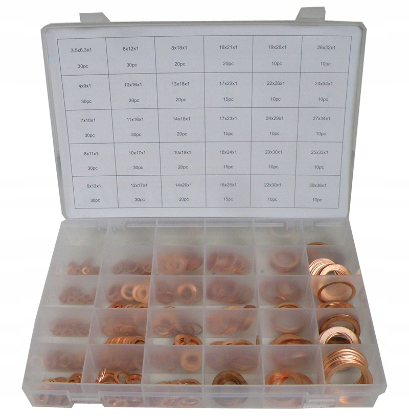 PODKLADKI MIEDZIANE USZCZELKI MEGA ZESTAW 580 SZT