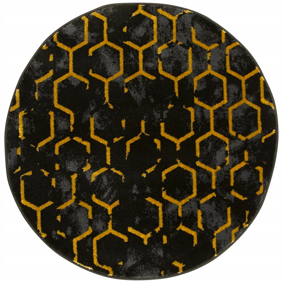 

śr. 100 cm Okrągły Dywan Plastry Miodu Złoto Czerń