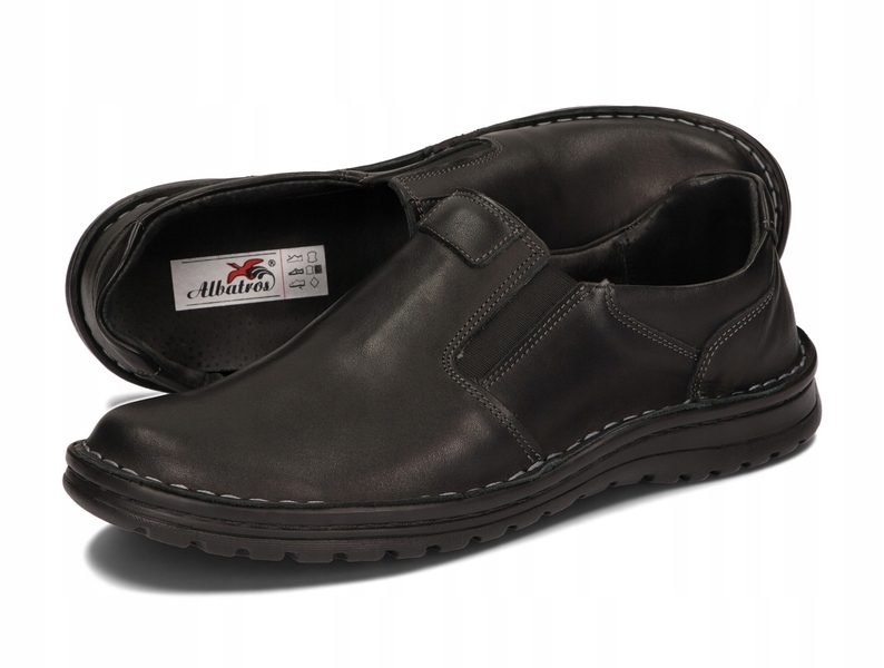 MOKASYNY BUTY MĘSKIE SKÓRA SZEROKIE 515 CZARNY 45 Rozmiar 45