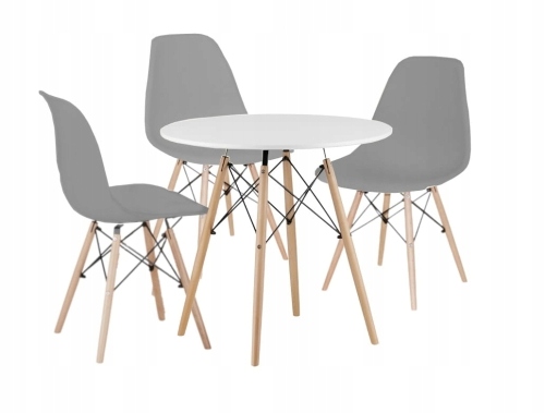 ZESTAW SKANDYNAWSKI 3 szt KRZESŁA SZARE STÓŁ 80 cm NOWOCZESNY