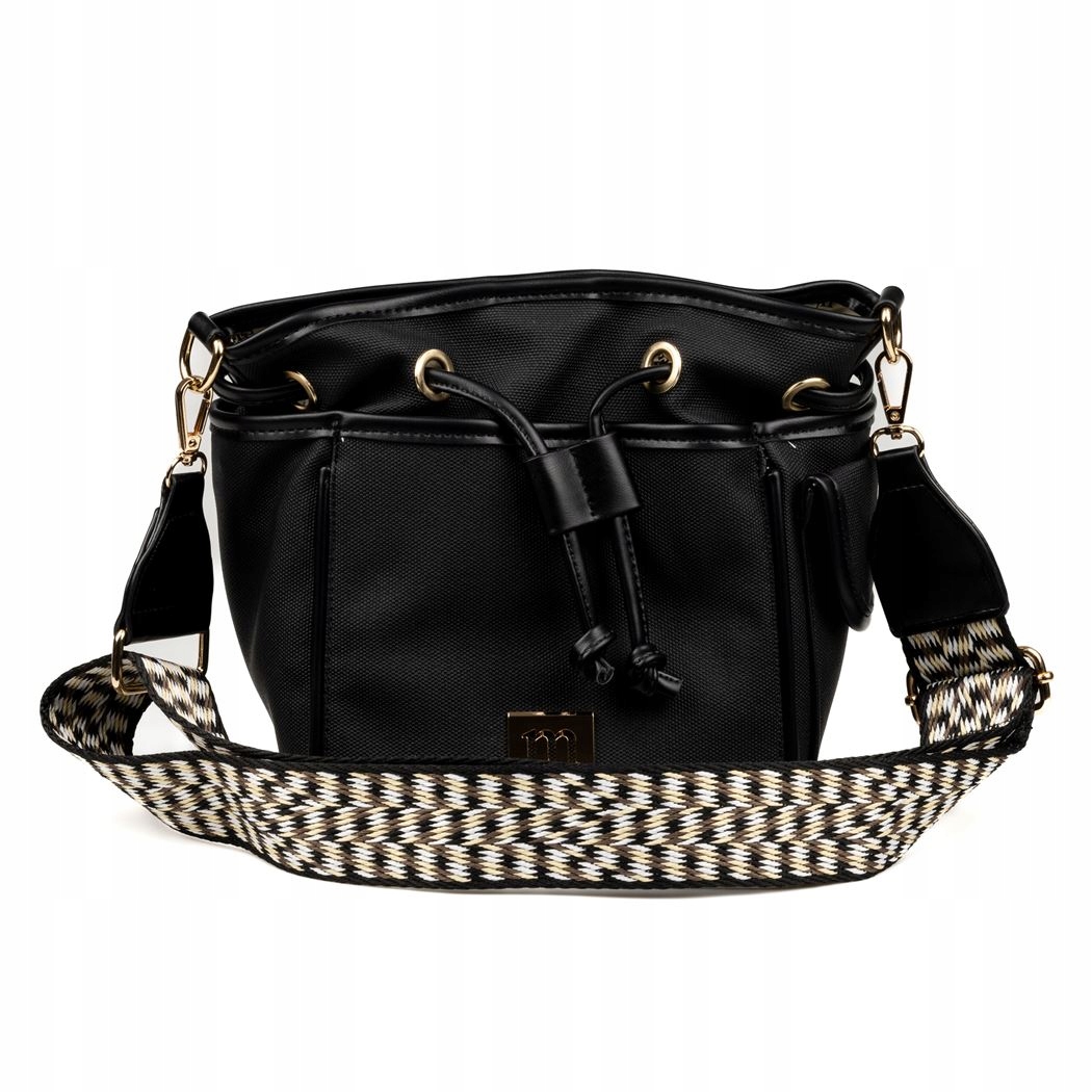 CZARNA TORBA DAMSKA WOREK NA RAMIĘ TROCZEK