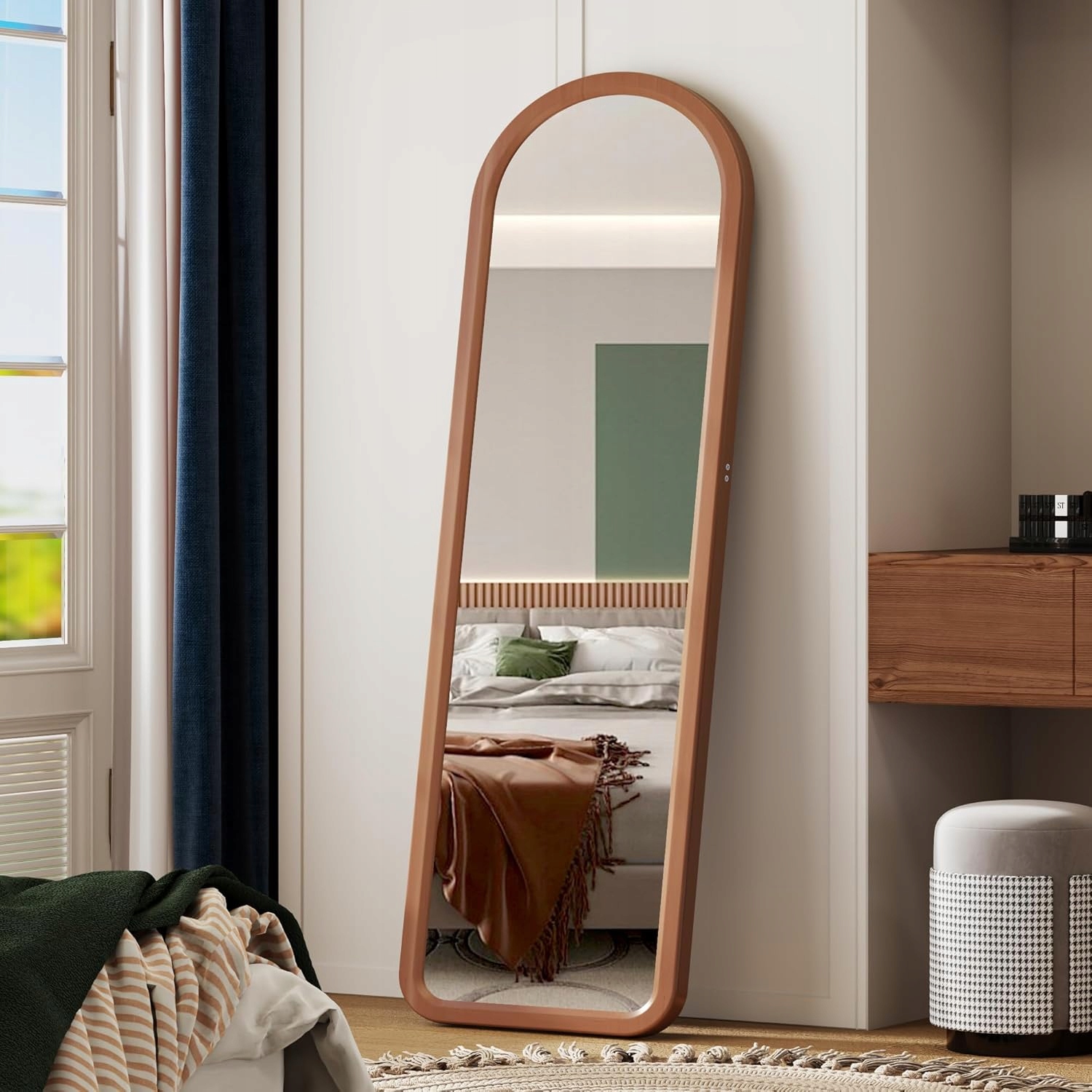 Oblúkové zrkadlo z masívneho dreva, oblúkové zrkadlo s dĺžkou 160 cm x 45 cm