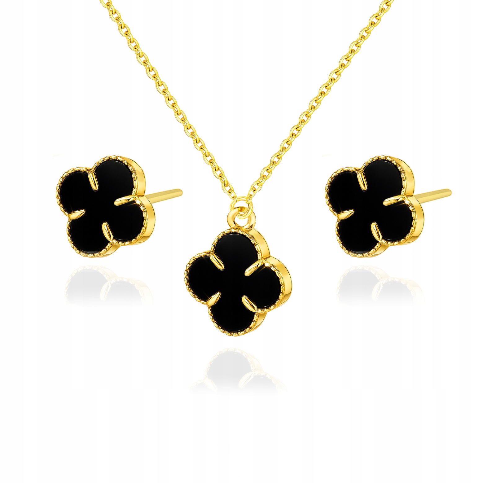 Zlatý komplet Náušnice a náhrdelník s onyxem stříbro PR.925