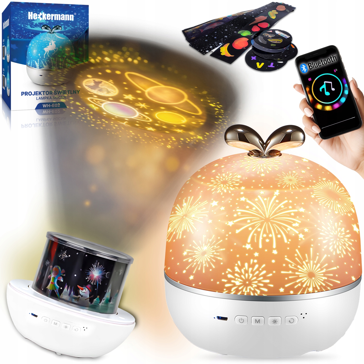 PROJEKTOR GWIAZD RZUTNIK NIEBA LAMPKA NOCNA LED GŁOŚNIK BLUETOOTH JABŁKO