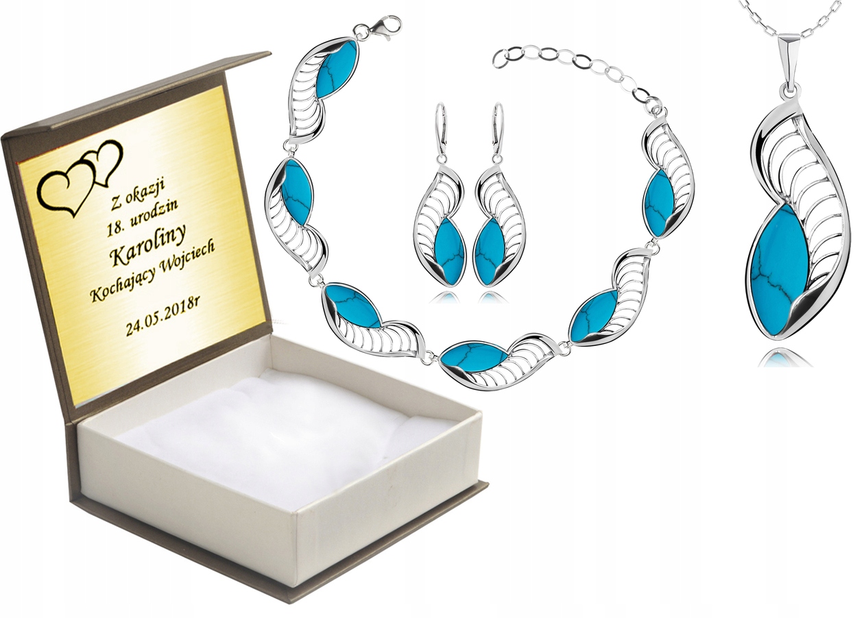 

Komplet Srebrnej Ażurowej Biżuterii Z Turkusami