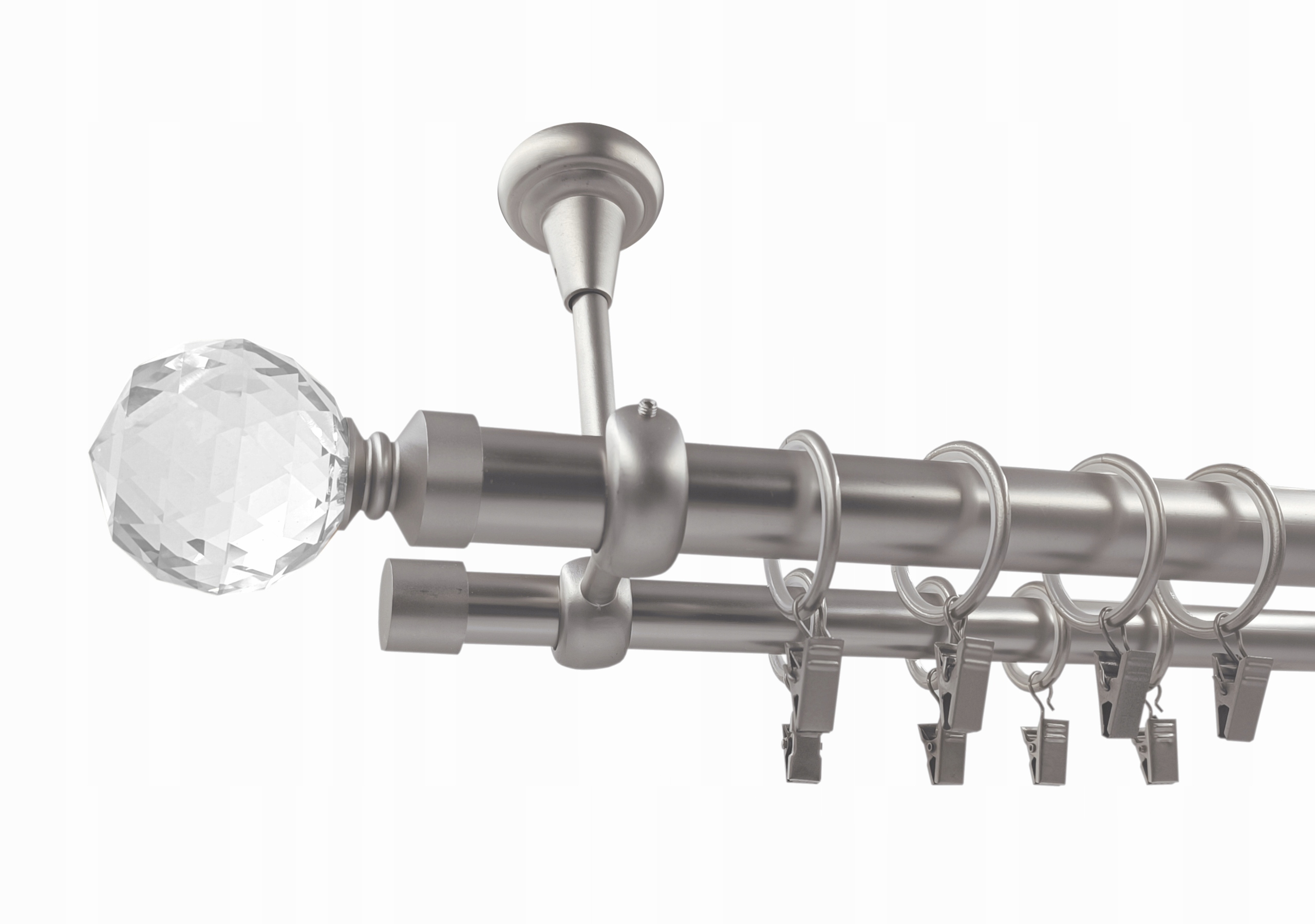 Garnýž Dvojitá Stropní Karnišek Kovový satén mix koncovek 25+19 mm 320 cm