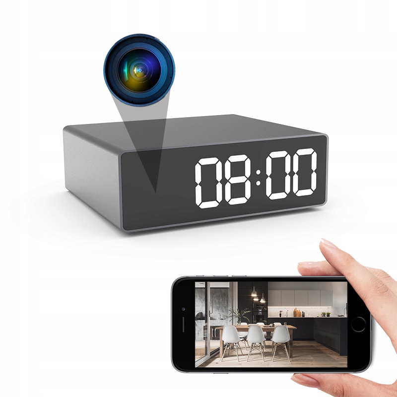 Mini špionážní kamera v hodinkách budík Wifi 1080P Noční režim Ir Aplikace