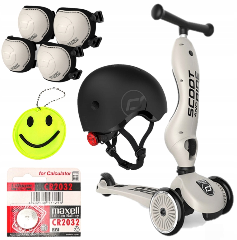 SCOOT AND RIDE Hulajnoga 1+ ASH + Kask XXS + Zestaw Ochraniaczy S + GRATIS