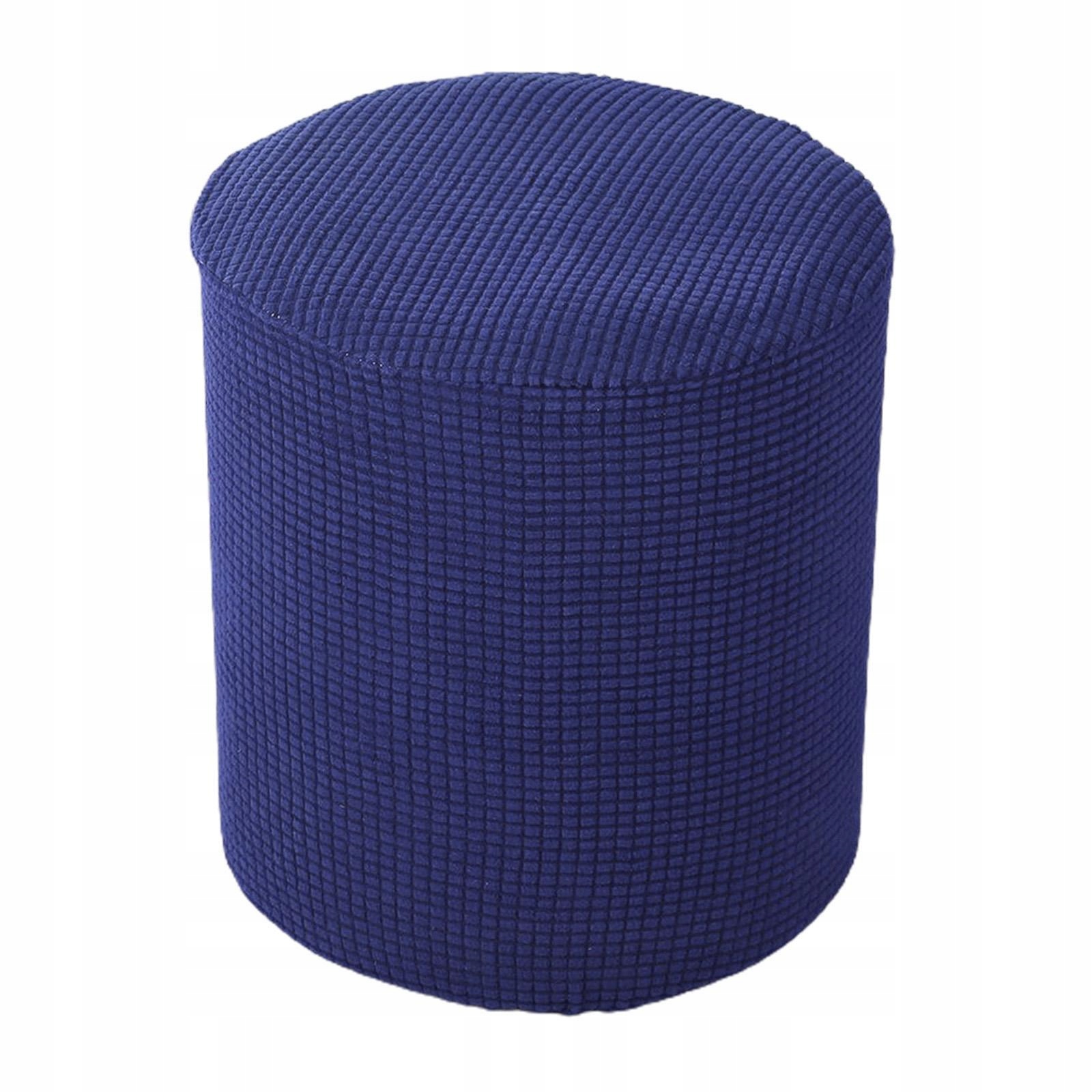 1xStorage Ottoman Cover Stretch Round Stool Covers Footstool Slipcover Blue