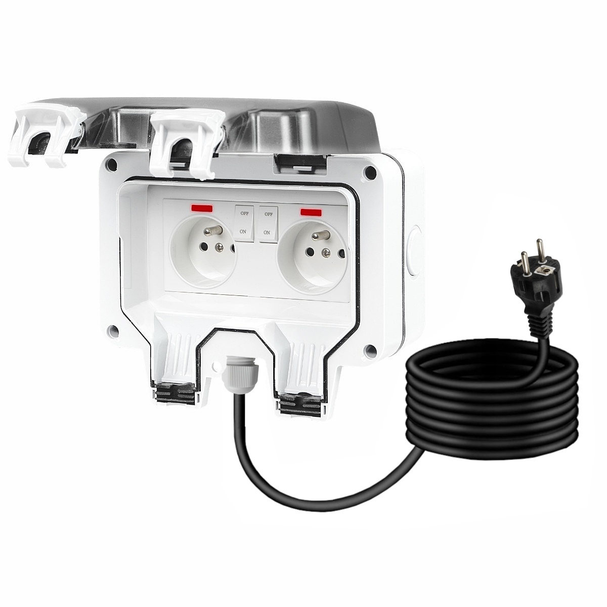 Podwójne Gniazdo Zewnętrzne Elektryczne Ogrodowe Wodoszczelne 230V IP66