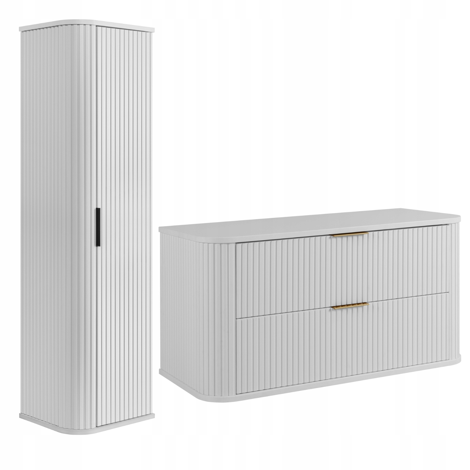 Závěsná koupelnová skříňka Sada 100,4 sloupků Bílá Rýhovaná čela Mdf