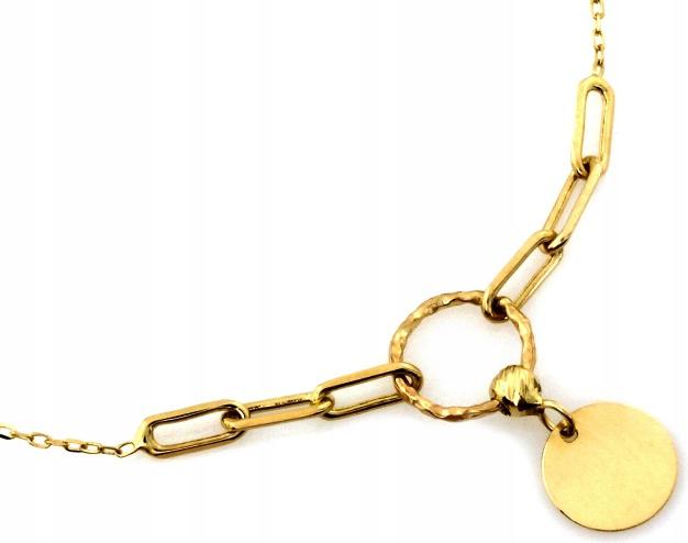 Zlatý náhrdelník 585 celebritka s kolečkem 45 cm, moderní design jako dárek, 14k