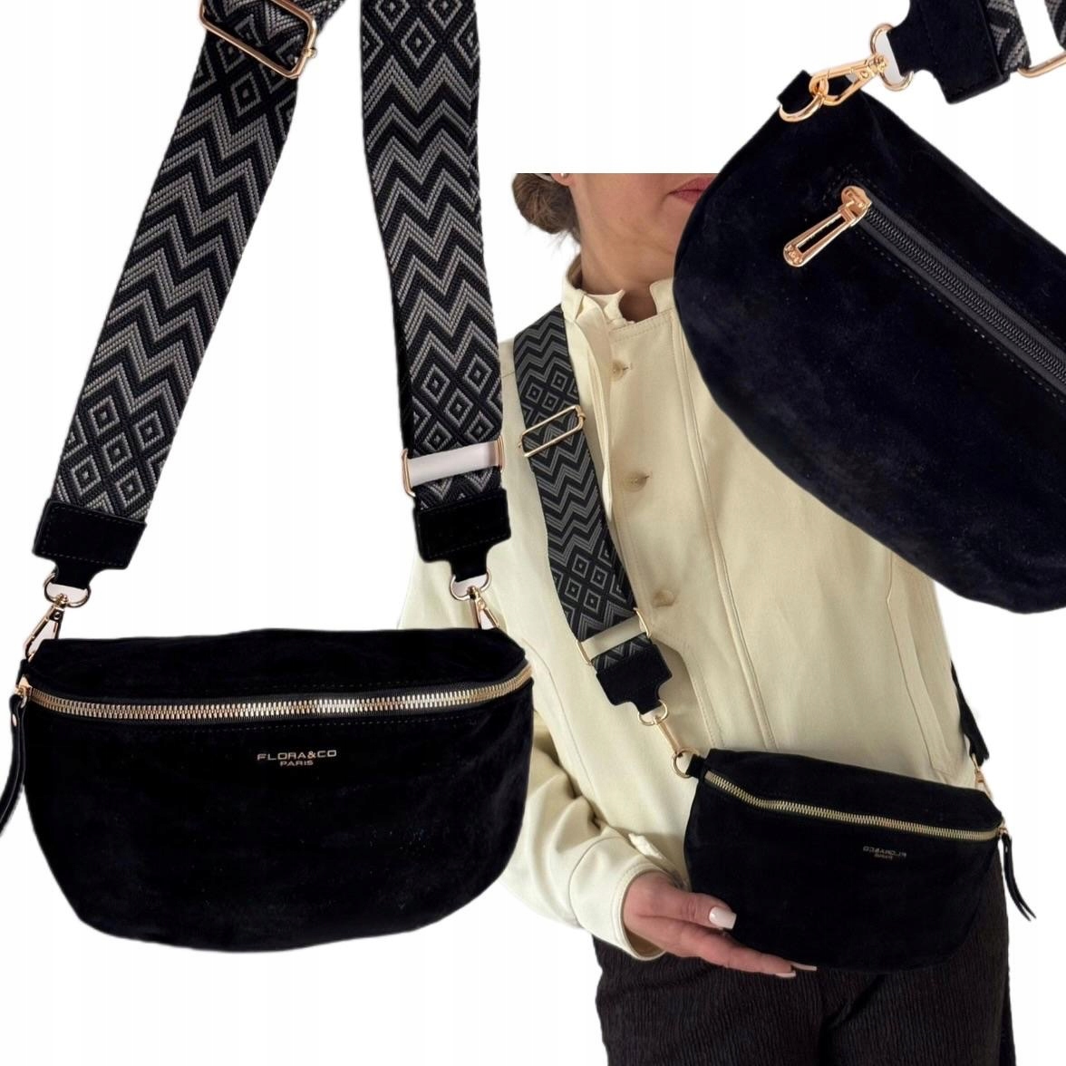 Dámská Kabelka Flora&co Semiš Ledvina Černá Kabelka Přes Rameno Dárek Na Velikonoce