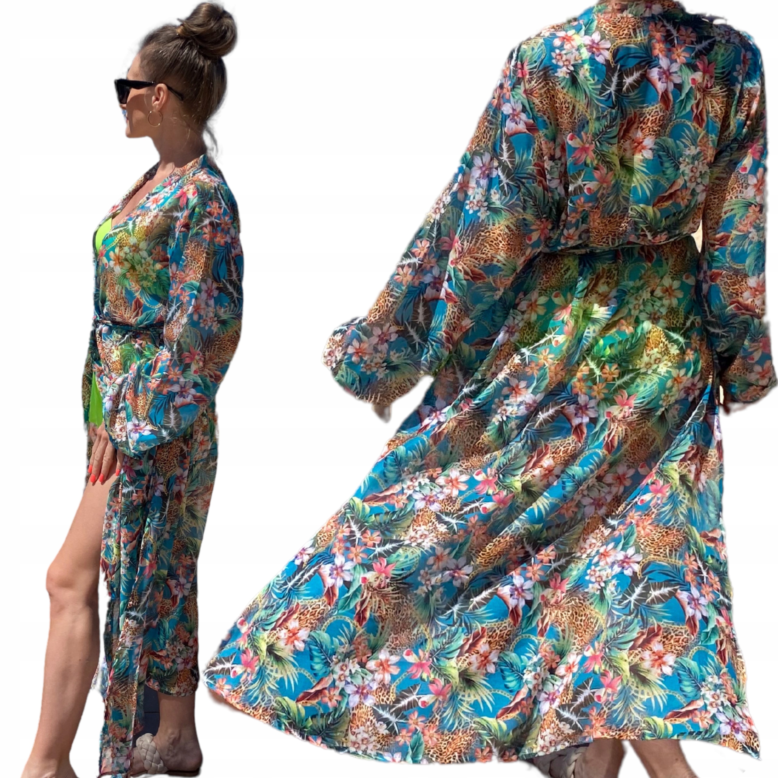 Polská Dlouhá Tunika Šaty Plážová Přehoz s Květiny Self 14 Hawaii S/l