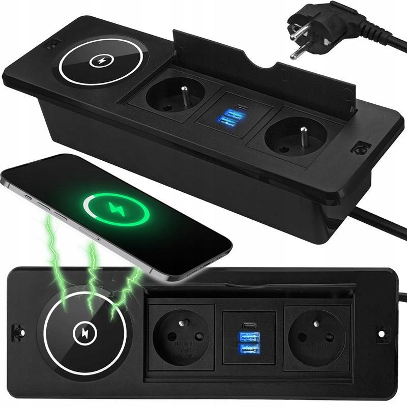 Gniazdo Nablatowe Chowane W Blat Ładowarka Indukcyjna Qi 2x Usb Usb C