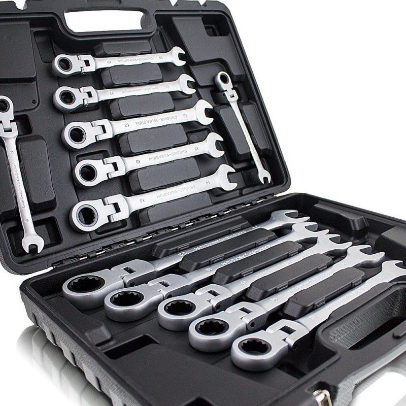 KLUCZE PŁASKO-OCZKOWE ZESTAW KOMPLETNY KLUCZE PŁASKIE 12 ELE GRZECHOTKA Marka 1X