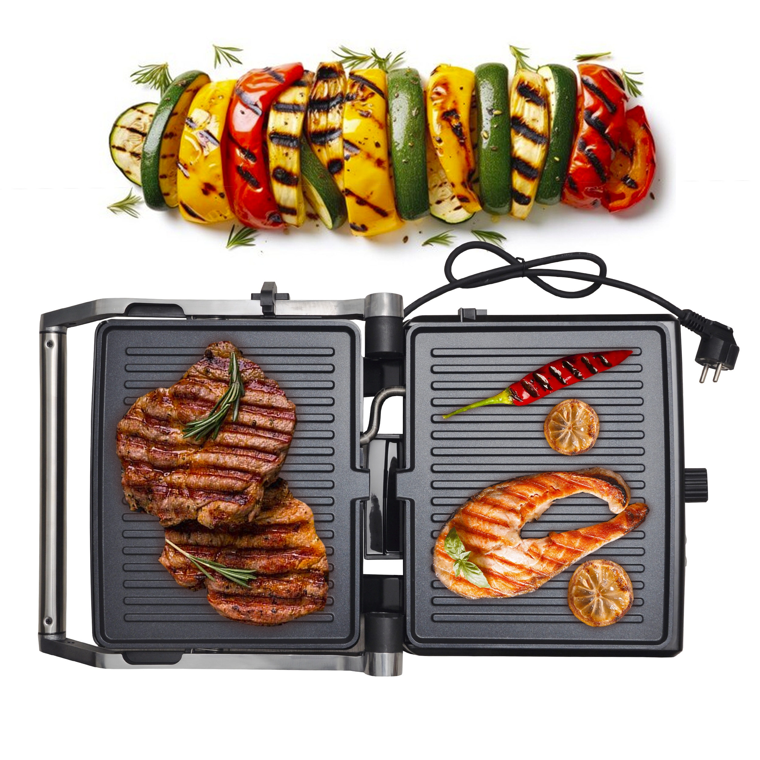 Elektrický Gril Velký 2000 W Skládací Sendvičovač Toustovač