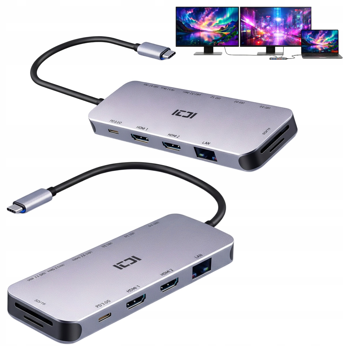 Usb-c dokovací stanice pro 2 monitory, rozšíření obrazu pro notebook Fujitsu