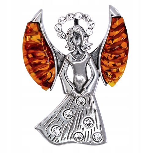 Stříbrný Anděl přívěsek s vyřezávaným Jantarem Baltský přívěsek stříbro AG925