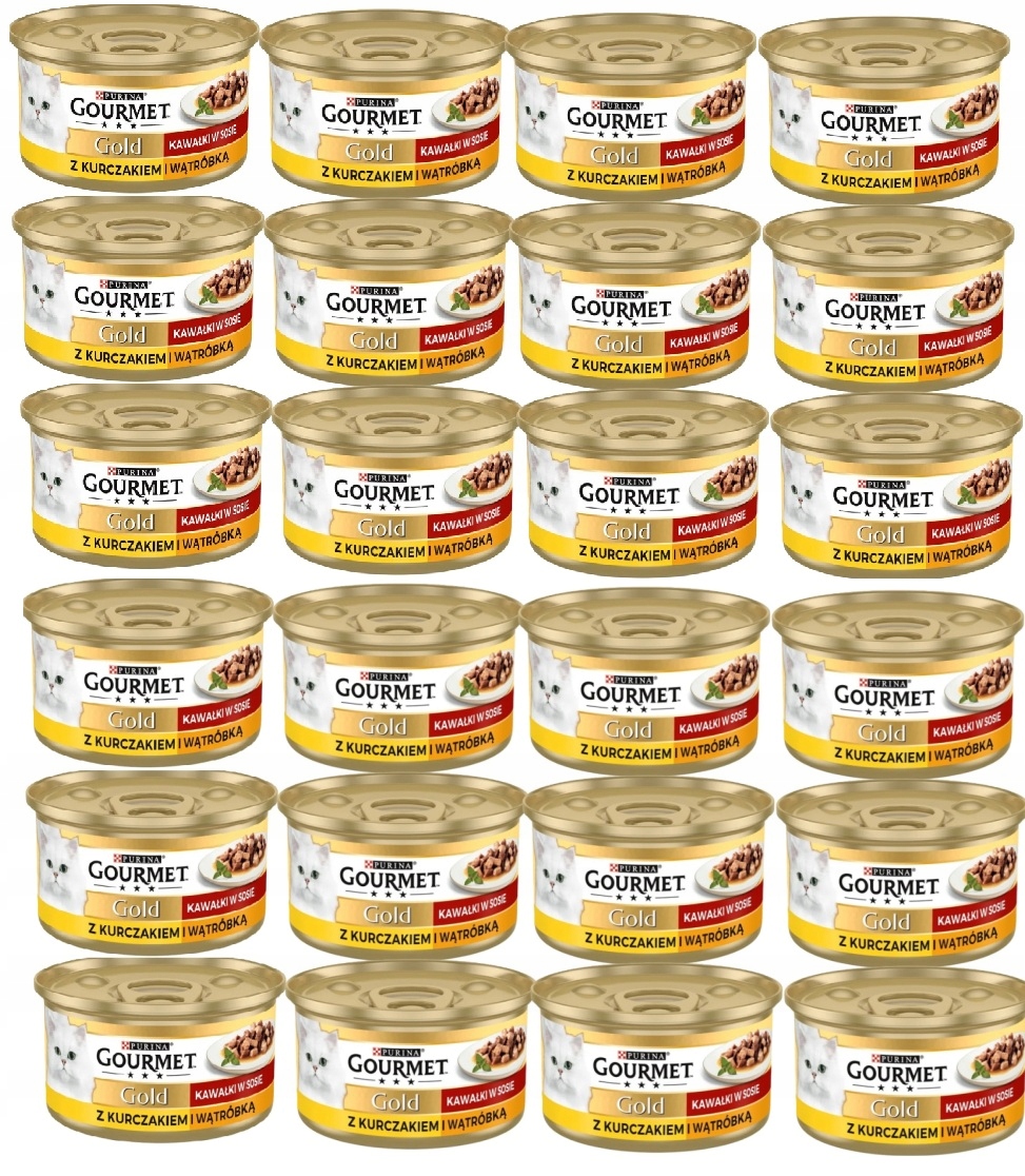 Gourmet Zlaté kousky v omáčce, kuřecí maso a játra, krmivo pro kočky, Set 24x85 g