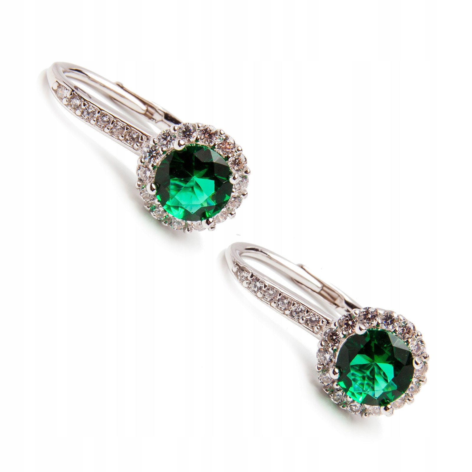 Stříbrné náušnice 925, zelené zirkony, elegantní