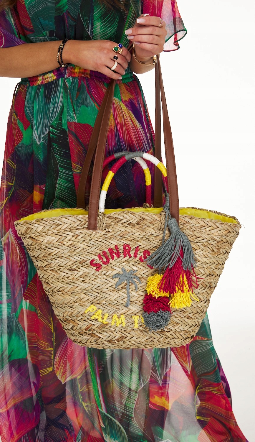 KOSZYK Z NATURALNEJ SŁOMY SHOPPERKA TORBA PLAŻOWA Marka inna