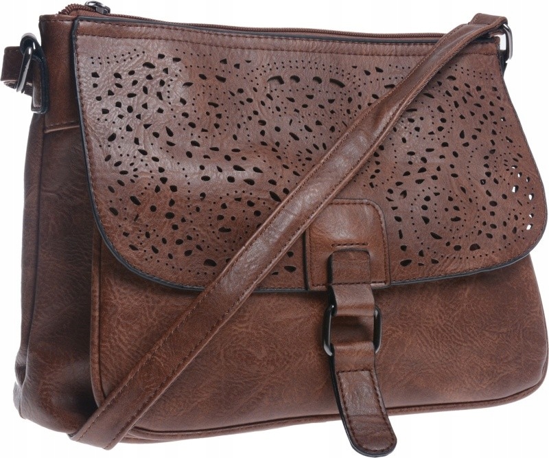 AŻUROWA TOREBKA DAMSKA LISTONOSZKA ŚREDNIA brąz ciemny