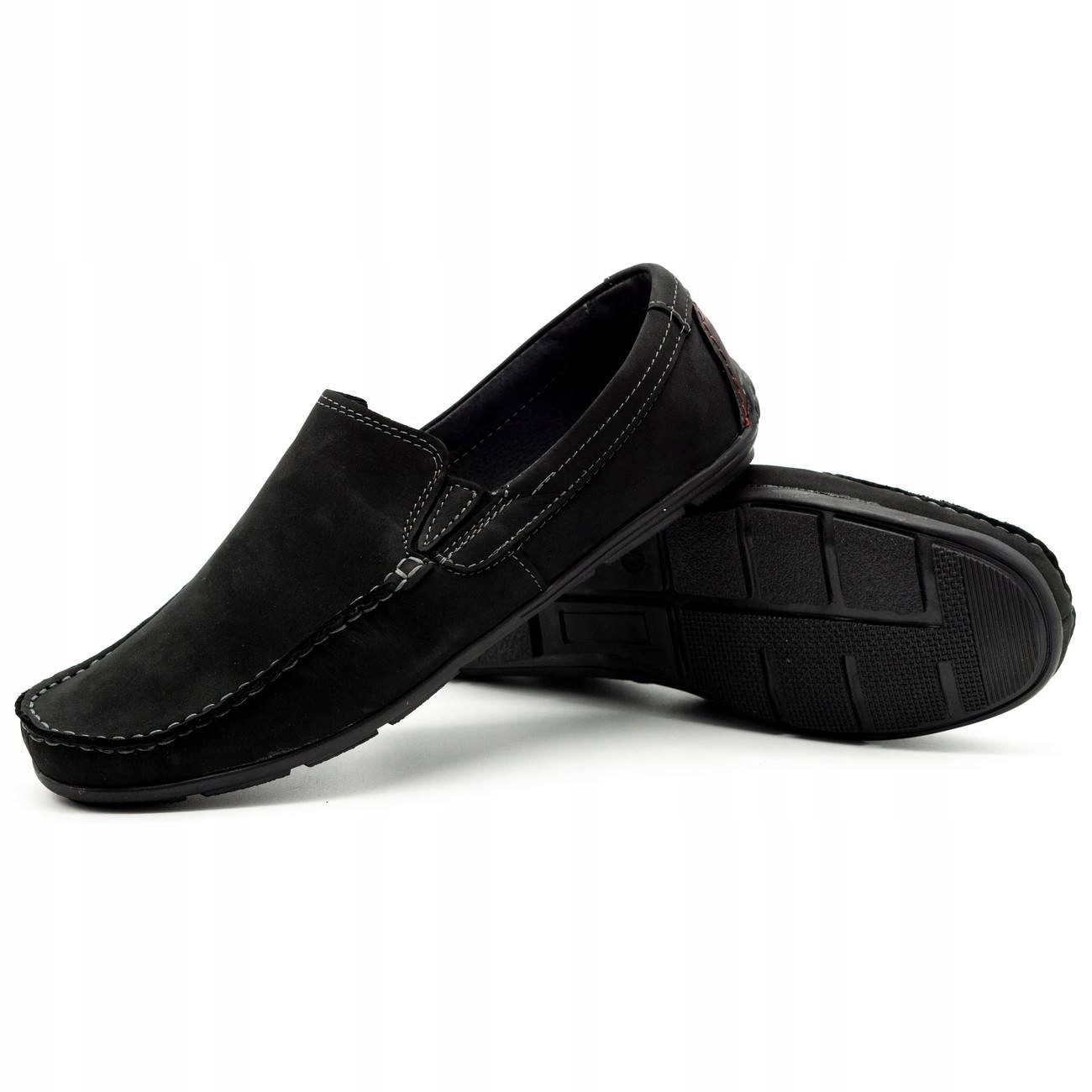 BUTY MĘSKIE MOKASYNY SKÓRZANE WSUWANE POLSKIE 763 CZARNY ZAMSZ 40 Rozmiar 40