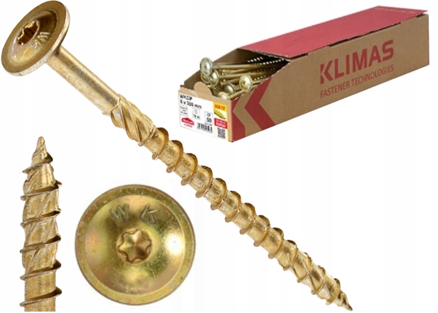 Wkcp Tesařské vruty 8x300 dřevěné Torx talířové Bit T40 Klimas 50 Ks
