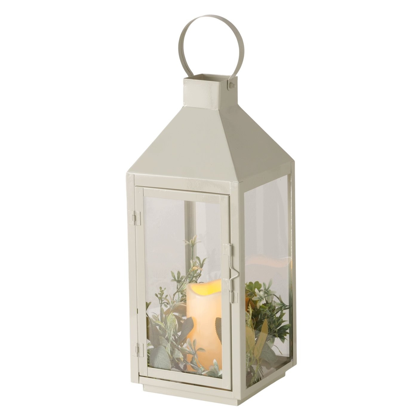 Led Lampion S Časovačem, Bílý, Kov, 16 X 16 X 41 CM, Bateriový, Do Interiéru
