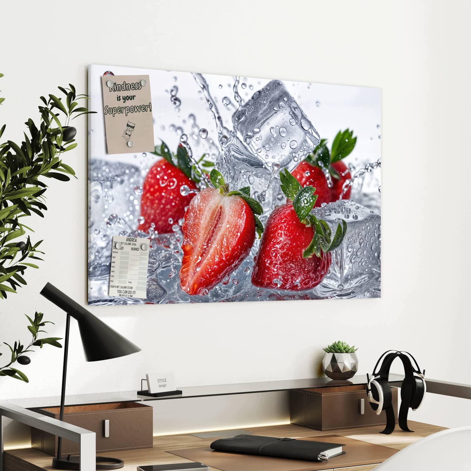 Magnetická tabule Jahody Voda 90 × 60 cm