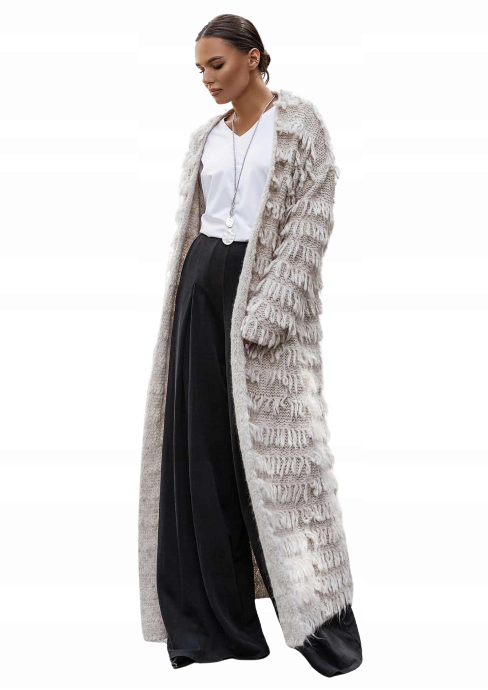 Dlouhý dámský kardigan s třásněmi Cocomore, světle šedý