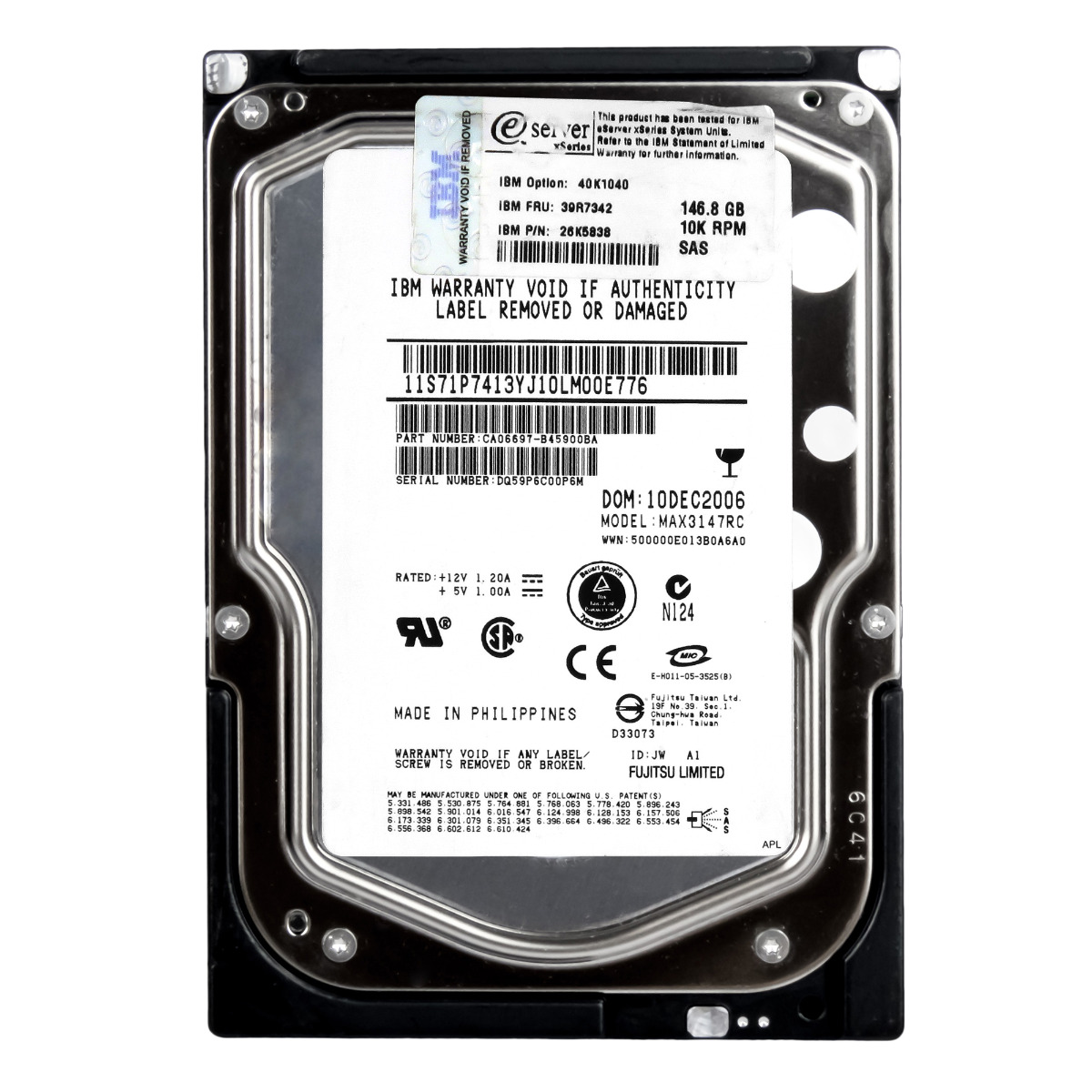 Ibm 39R7342 26K5838 146GB 10K Sas 3.5" Hdd 146 Gb, 10 000 ot/min, Sas, 3,5 palce