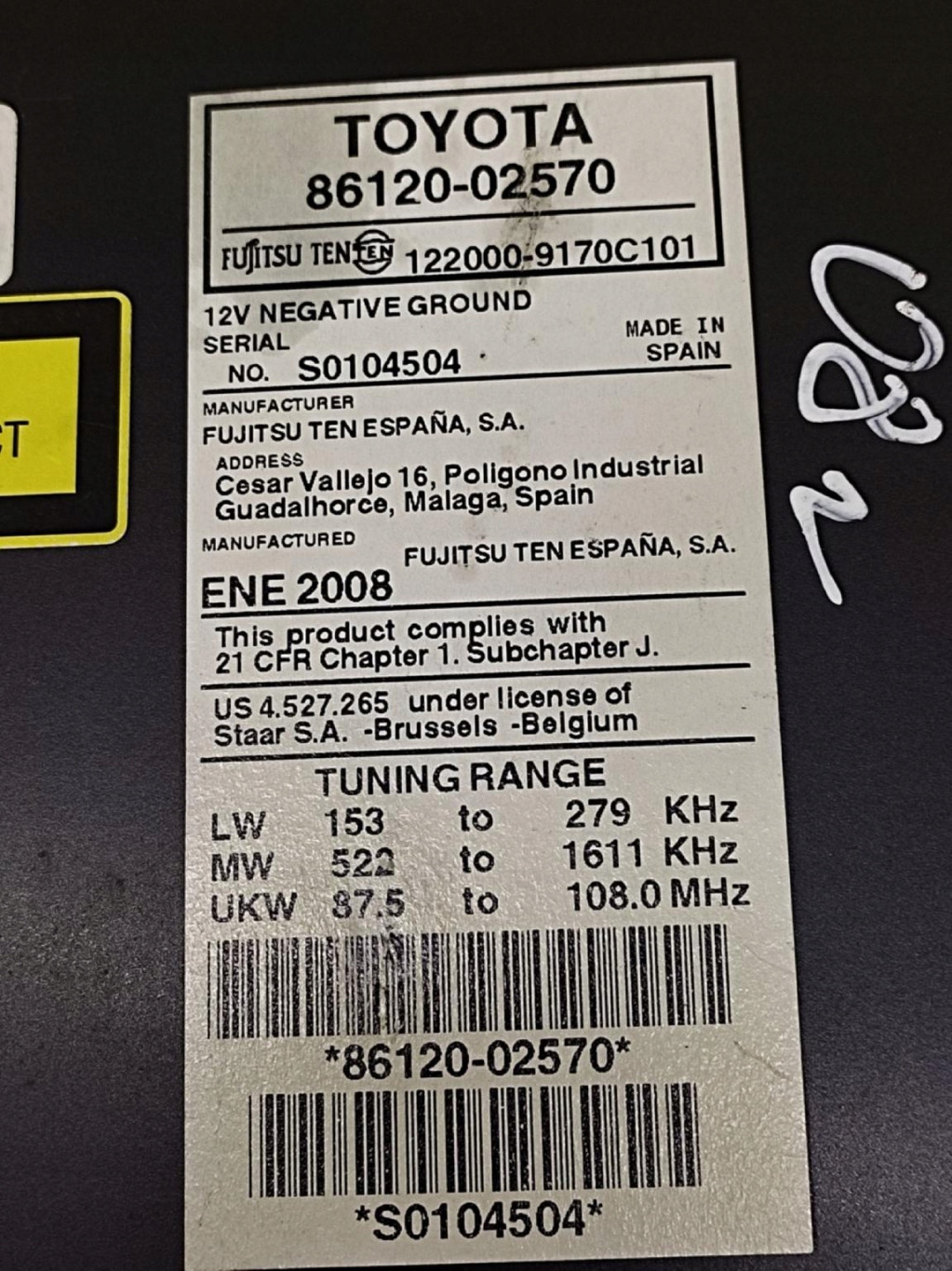 TOYOTA AURIS RADIO 8612002570