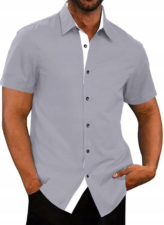 Pánská letní košile s krátkým rukávem Slim Fit Šedá Velikost L