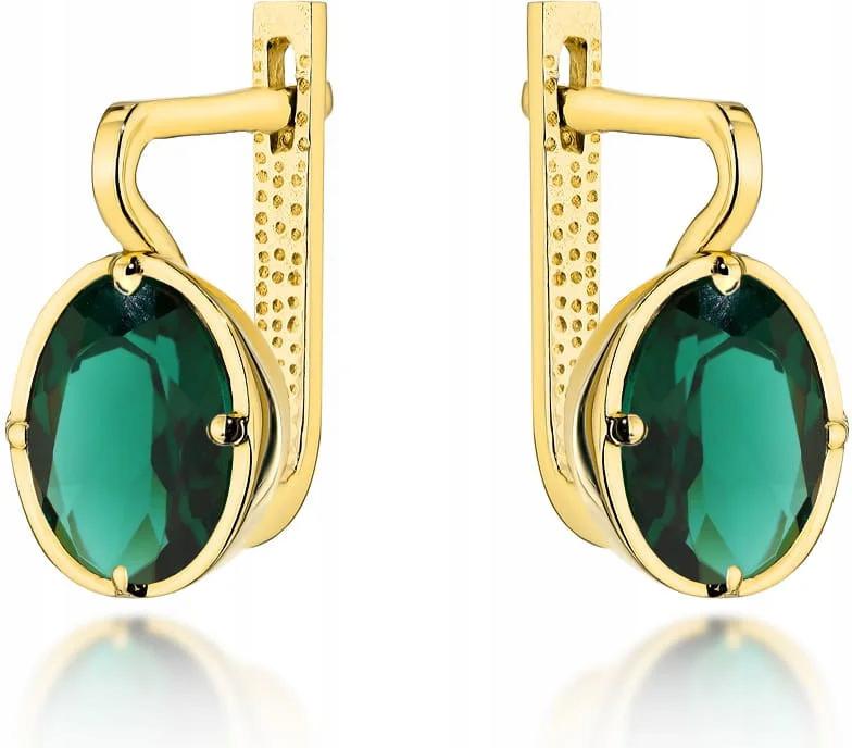 Náušnice zlaté 585 ovál zelený křemen s anglickým zapínáním jako dárek