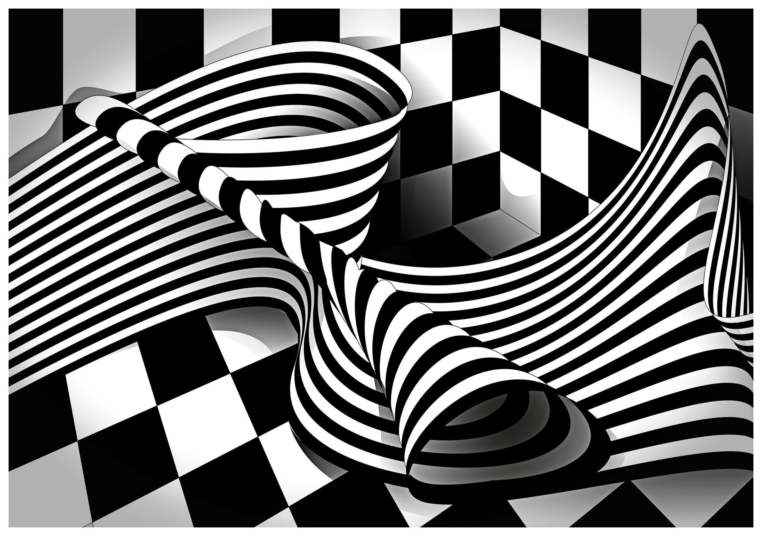 Fototapeta flizelina Černobílá Geometrie Abstrakce Iluze 208x146 lepidlo