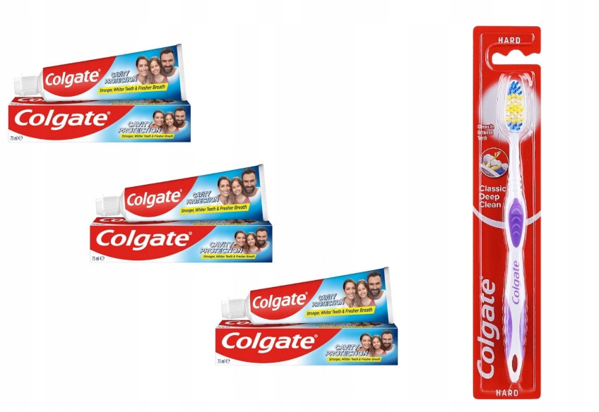 Colgate Zestaw Przeciw Próchnicy 3x75ml Szczoteczka Classic Twarda 1szt